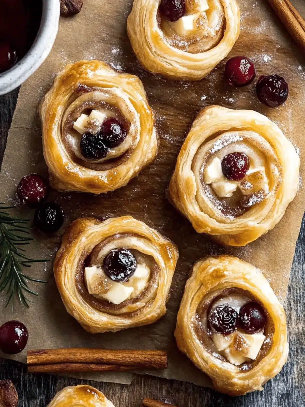 Cranberry Brie Cinnamon Puff Pastry Swirls