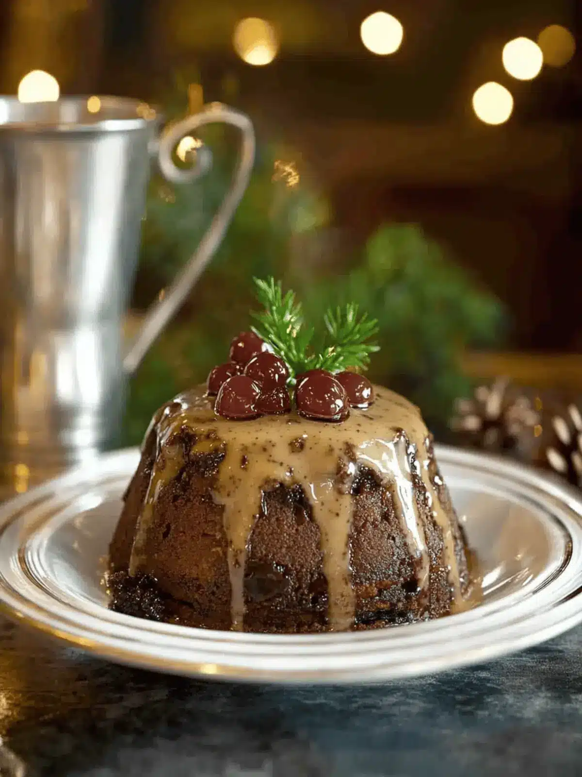 British Christmas Pudding with Brandy Sauce
