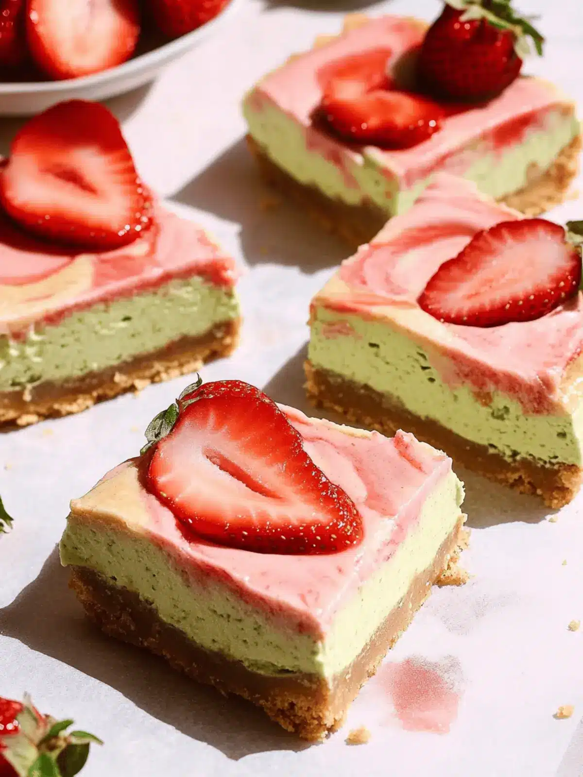 Strawberry Matcha Latte Cheesecake Bars