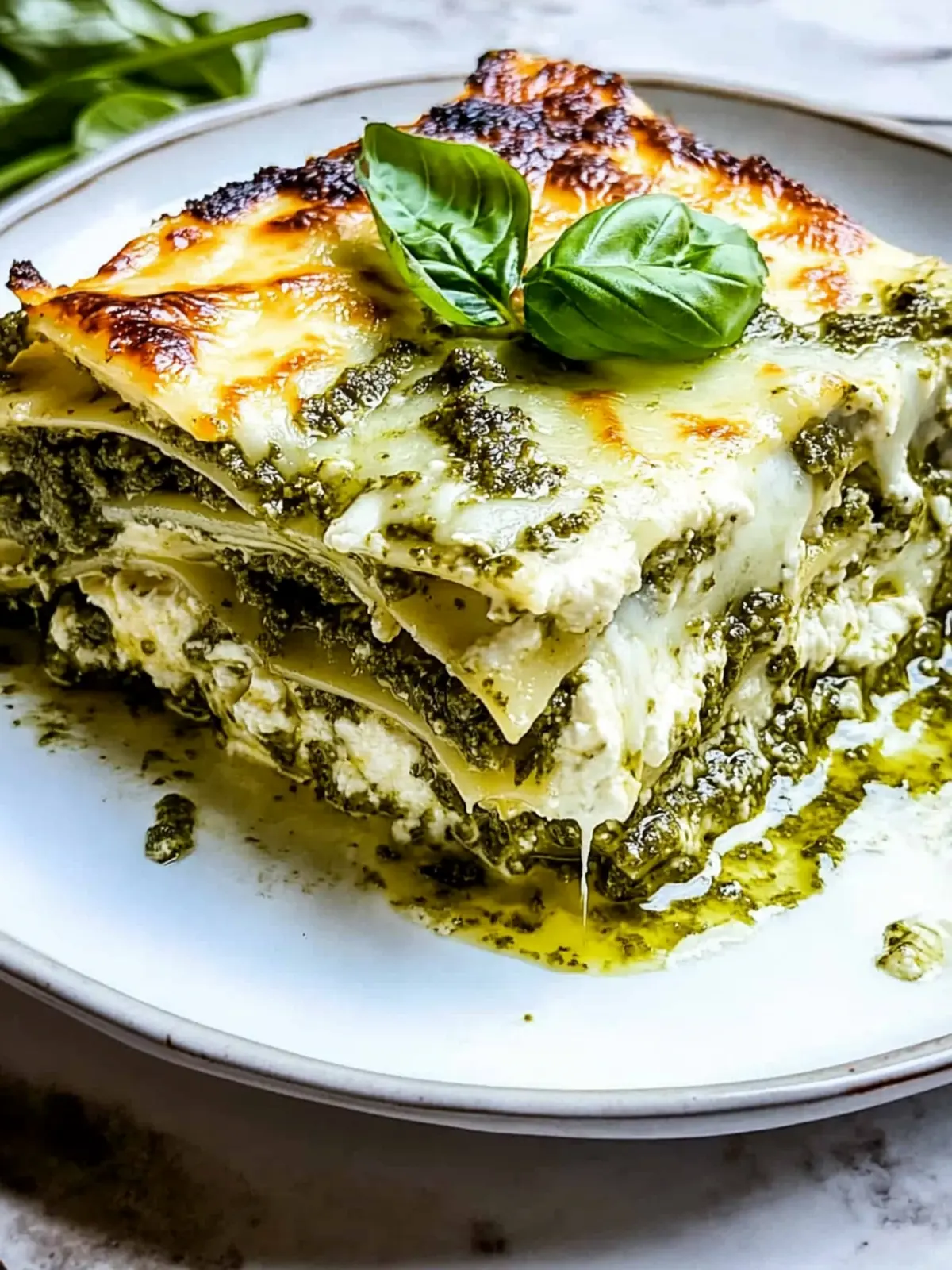 Spinach and Basil Pesto White Lasagna