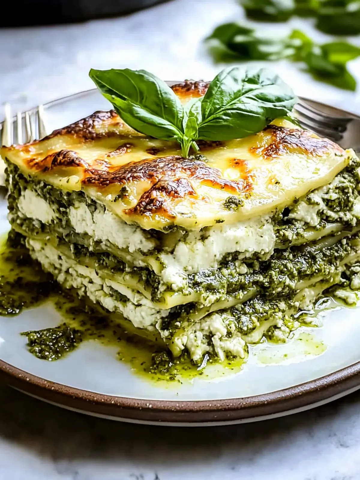 Spinach and Basil Pesto White Lasagna