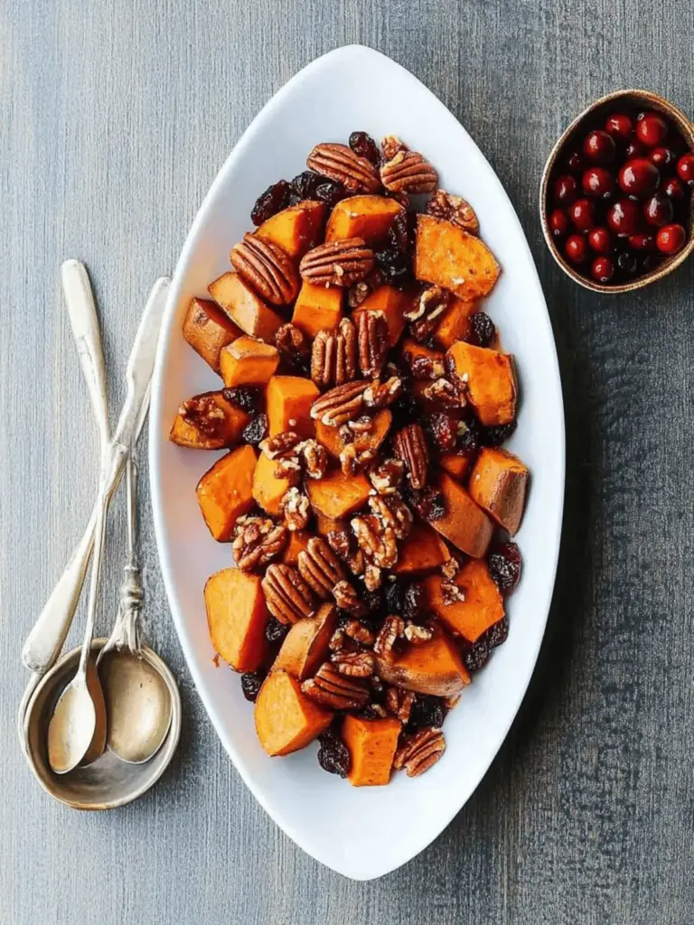 Roasted Sweet Potatoes with Pecans and Cranberries