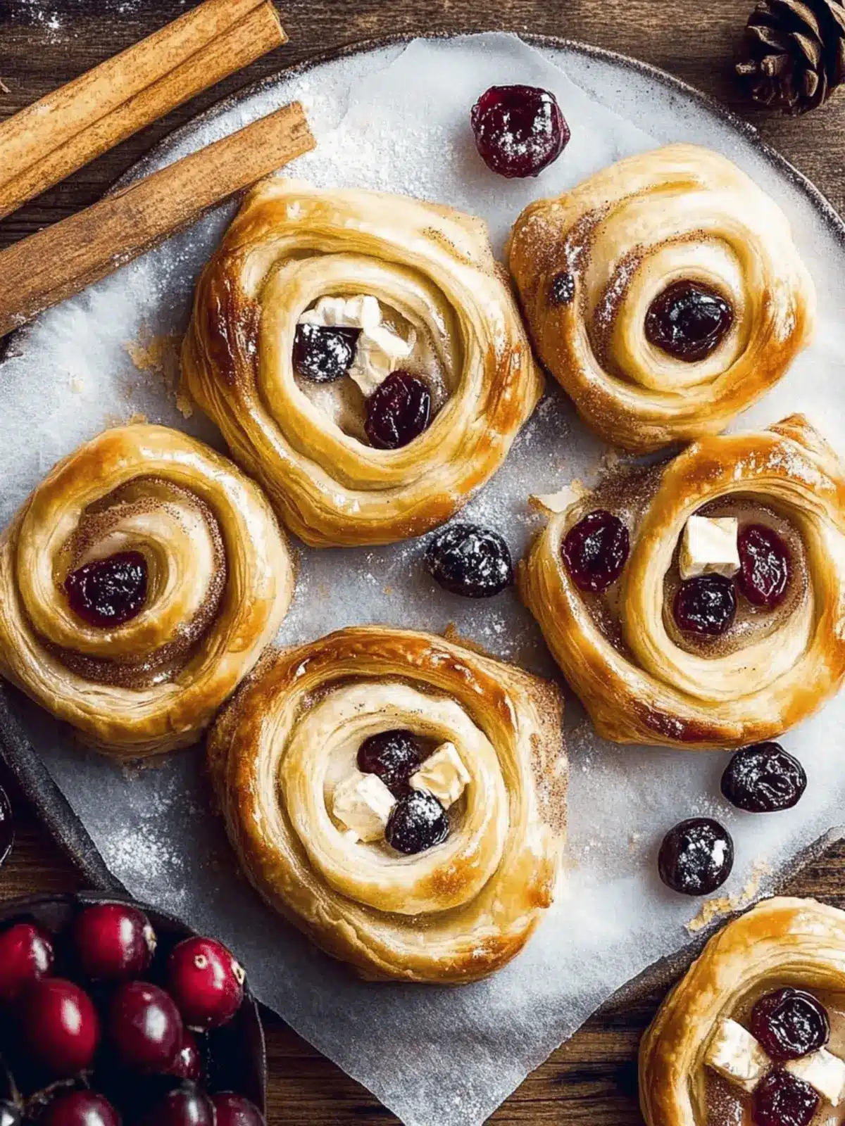 Cranberry Brie Cinnamon Puff Pastry Swirls