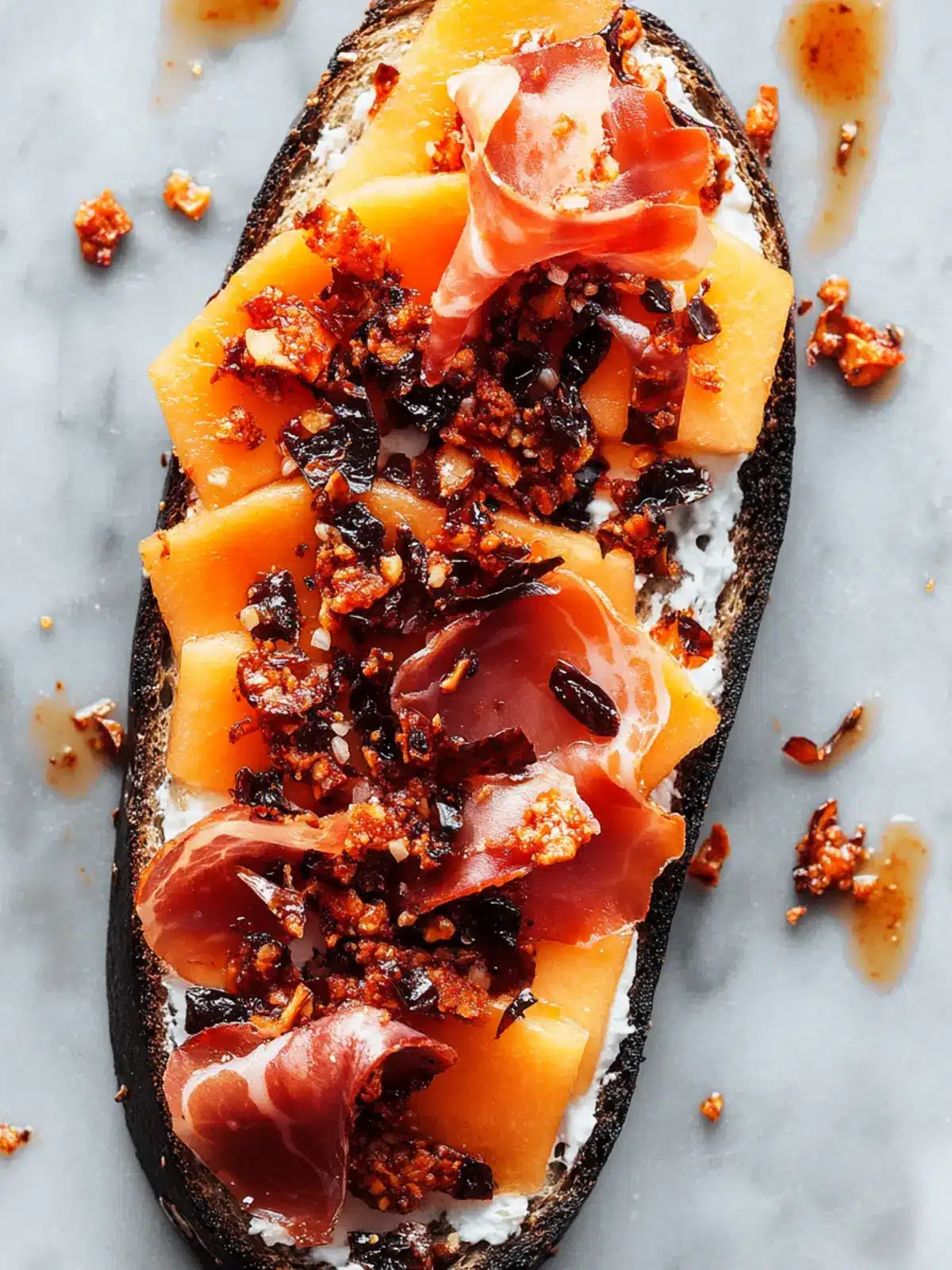 Cantaloupe Toast with Prosciutto and Chili Crisp