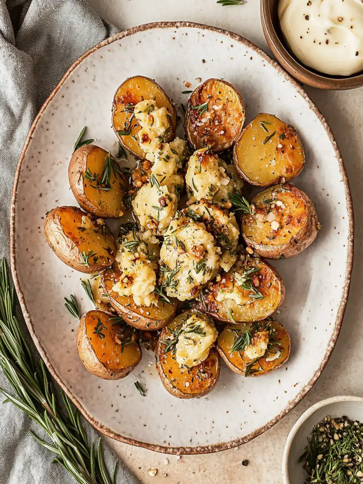 Smashed Fingerling Potatoes with Rosemary Garlic Butter