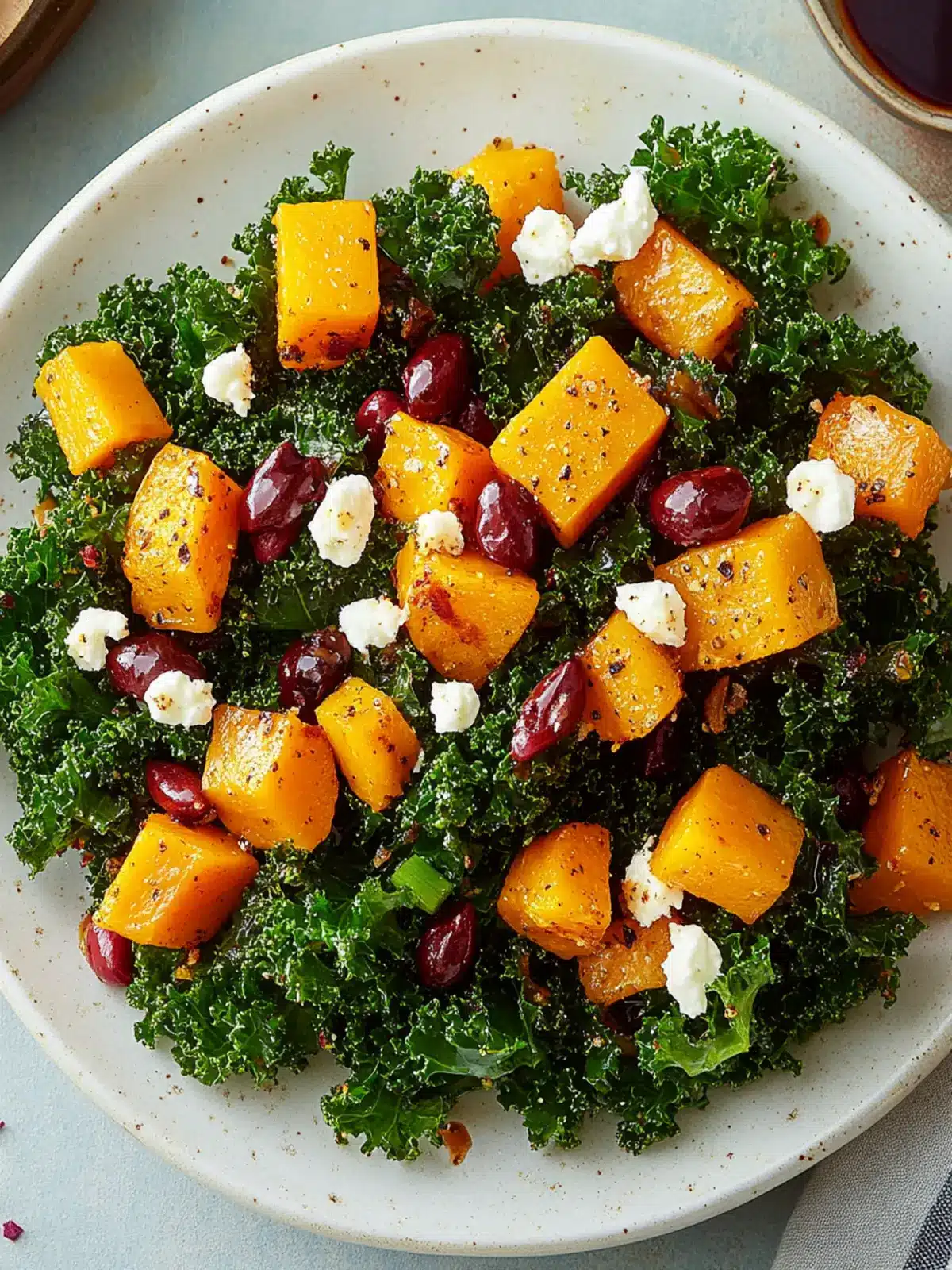 Air Fryer Roasted Butternut Squash & Kale Salad with Balsamic-Maple Dressing