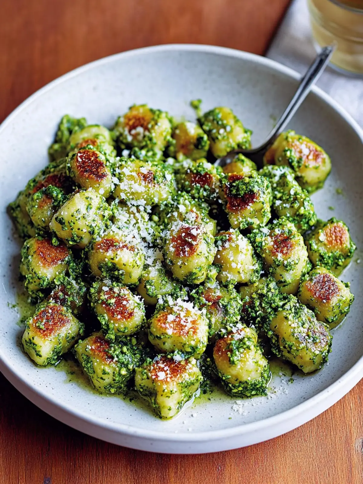 Toasted Ricotta Gnocchi with Pistachio Pesto