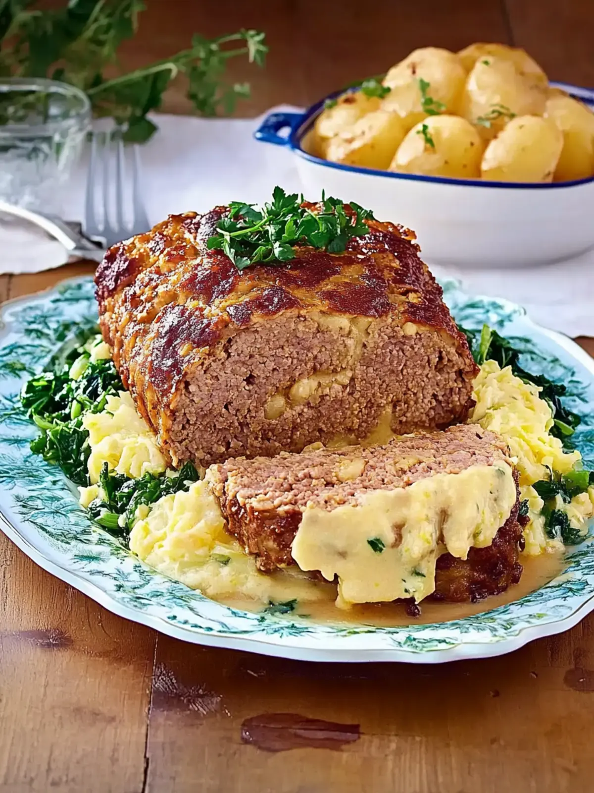 Viennese meatloaf with creamed savoy cabbage