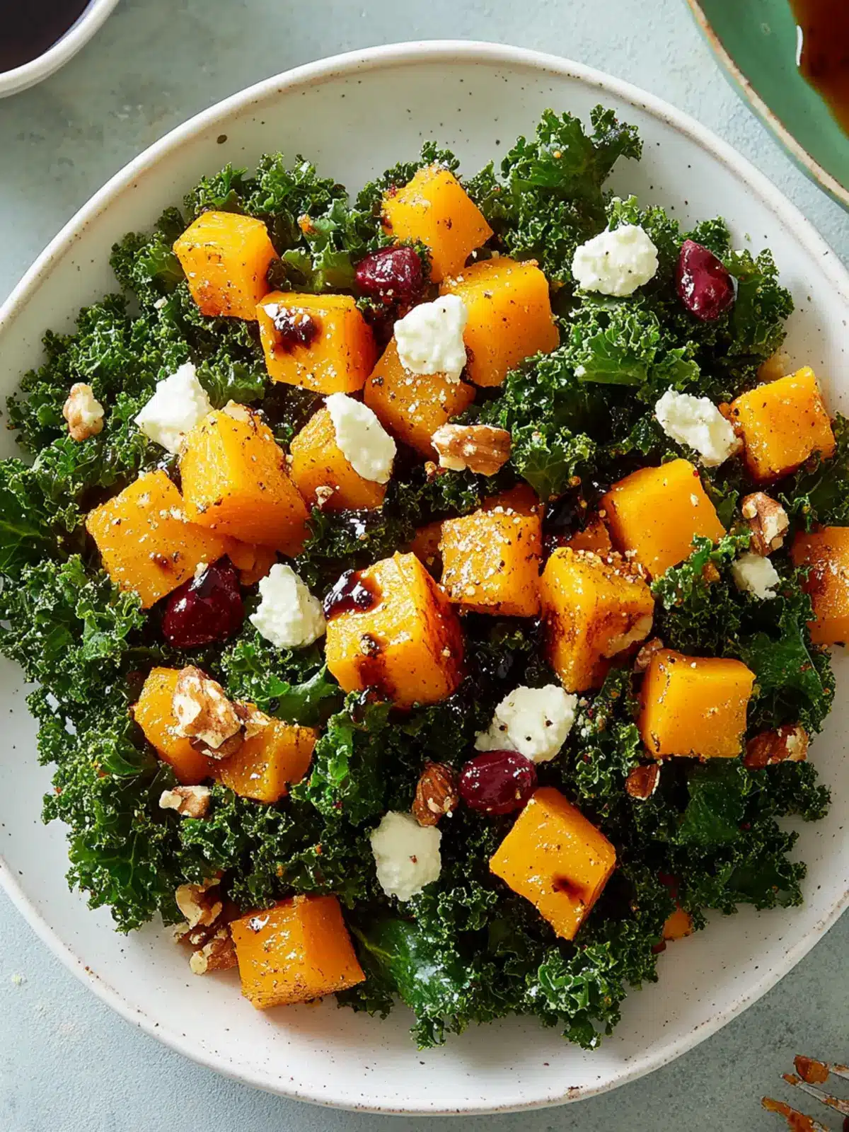 Air Fryer Roasted Butternut Squash & Kale Salad with Balsamic-Maple Dressing
