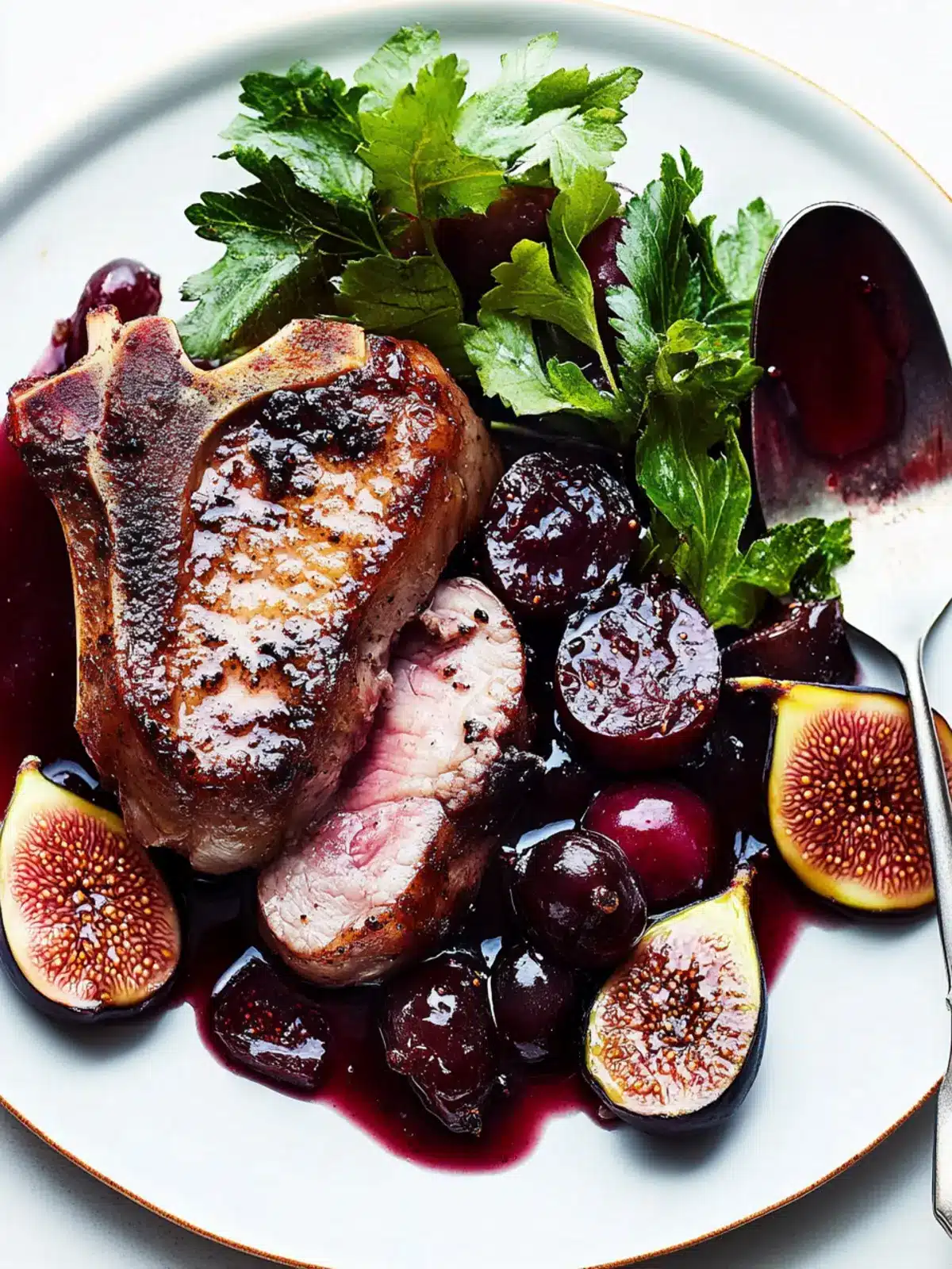 Pork Chops with Fig and Grape Agrodolce for New Year's Eve Delight 3 Pork Chops With Fig and Grape Agrodolce- New Year's Eve main course