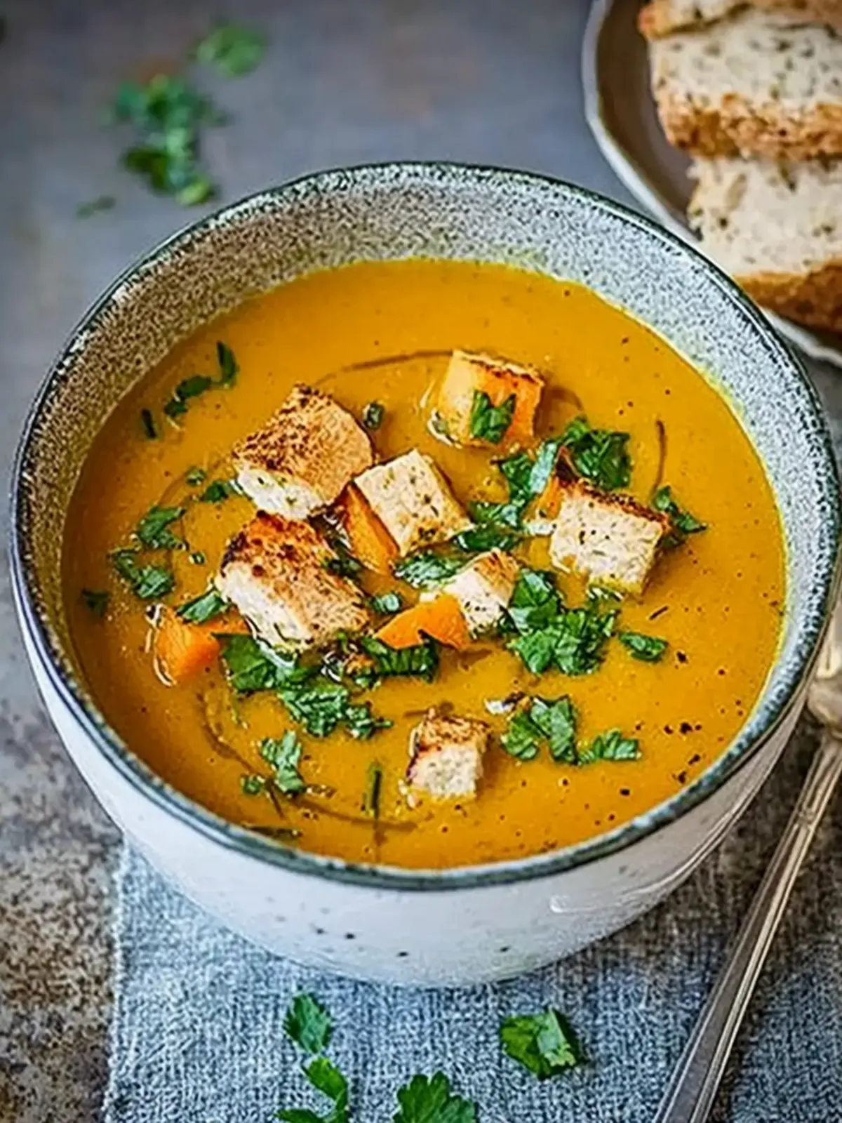 Savory Carrot and Coriander Soup with Crunchy Croutons 5 Carrot and coriander soup