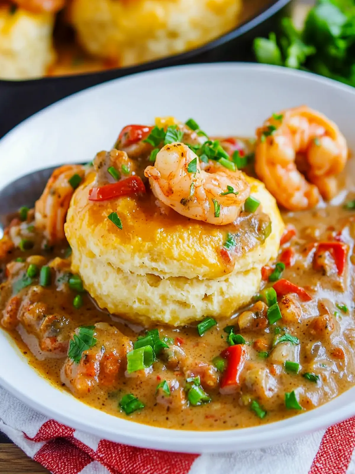 Cheddar Biscuits and Shrimp and Andouille Gravy