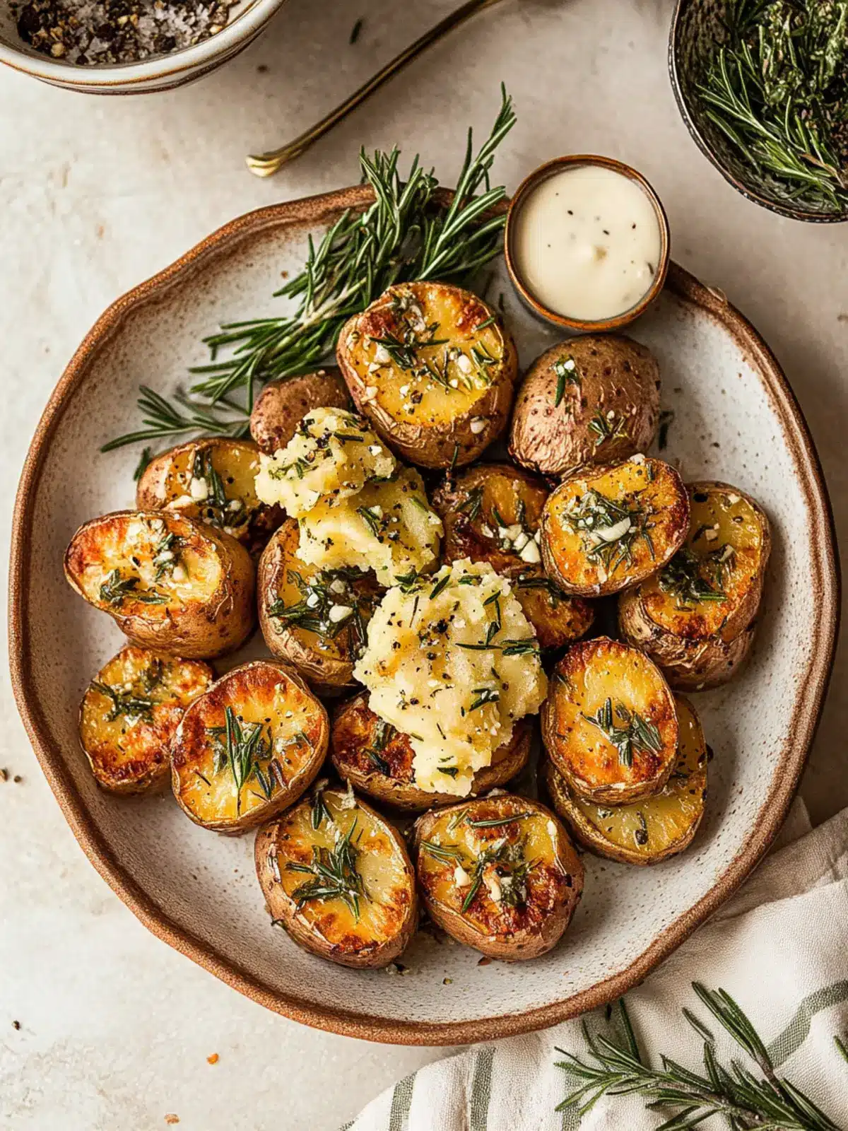 Smashed Fingerling Potatoes with Rosemary Garlic Butter