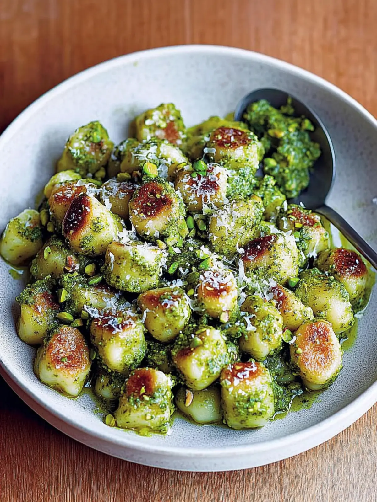 Toasted Ricotta Gnocchi with Pistachio Pesto