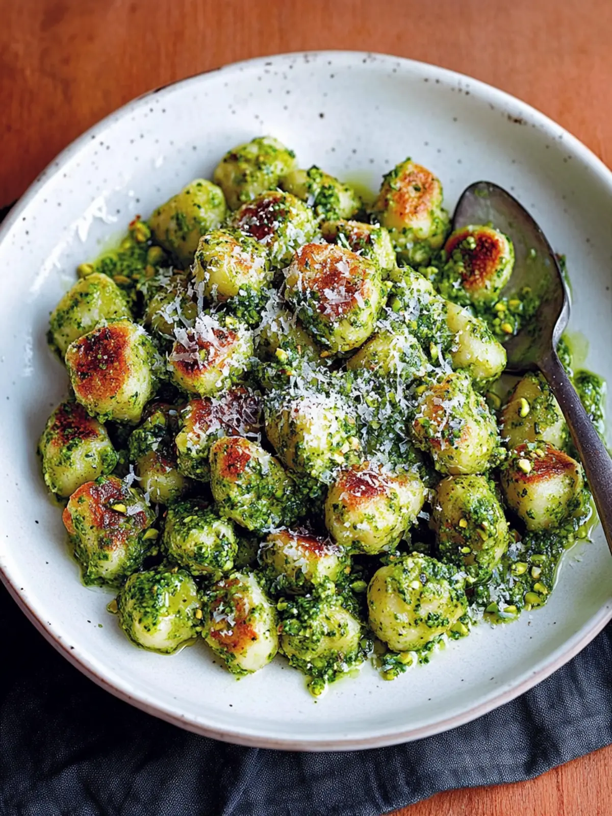 Toasted Ricotta Gnocchi with Pistachio Pesto