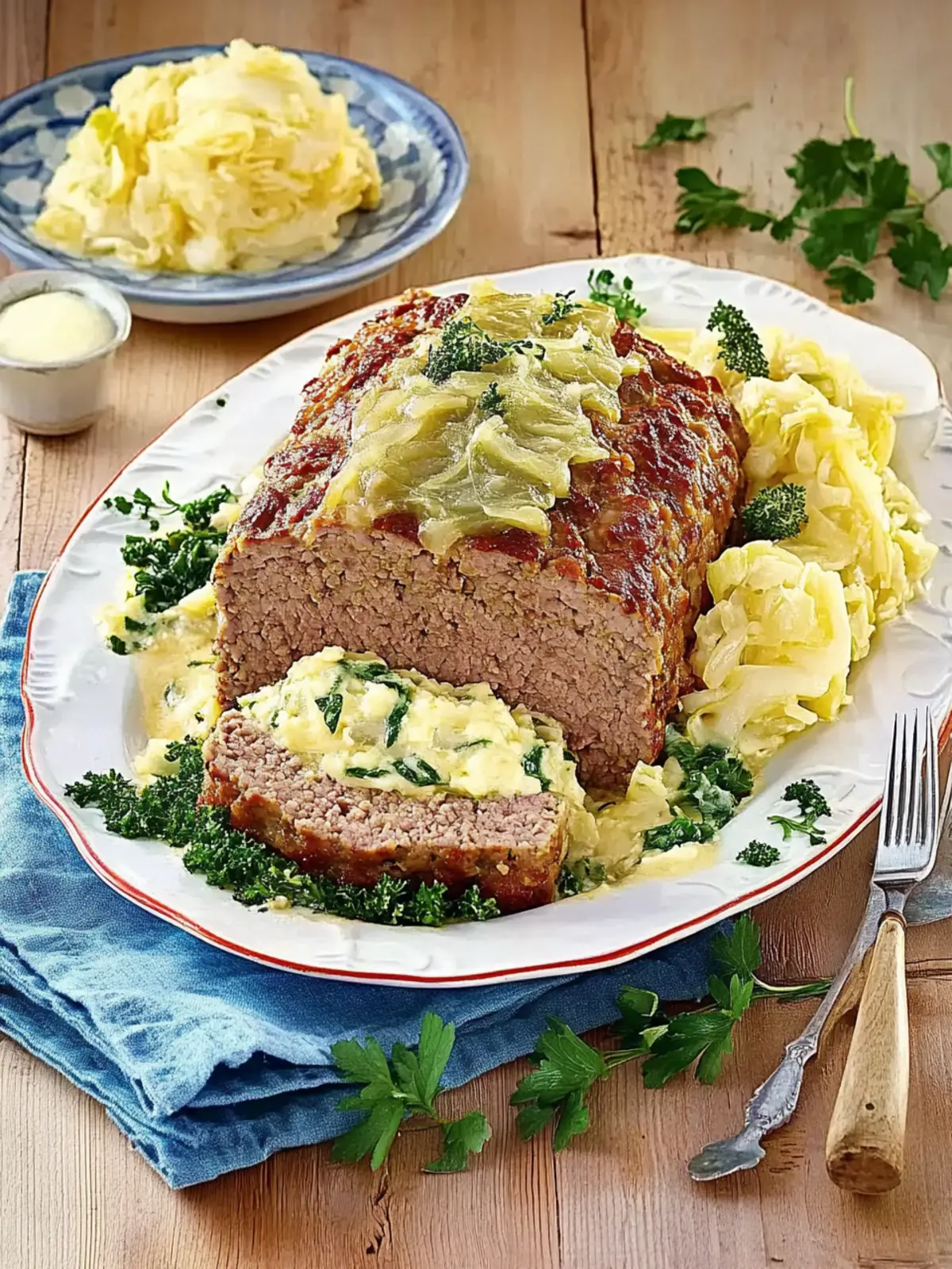 Viennese meatloaf with creamed savoy cabbage