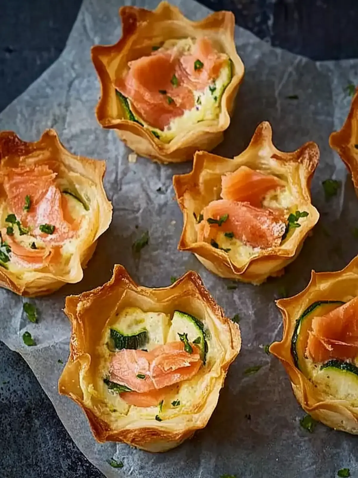 Savory Mini Quiches with Salmon and Courgettes to Impress 3 Mini quiches with salmon and courgettes