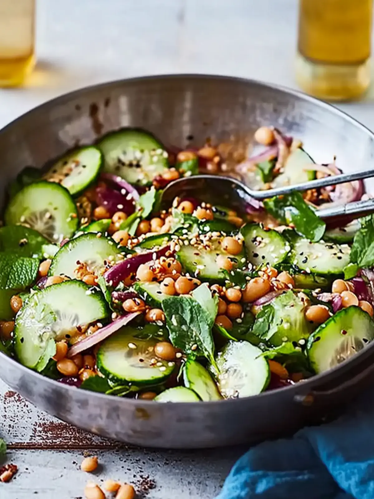Warm tiger bean salad with cucumber and Asian dressing