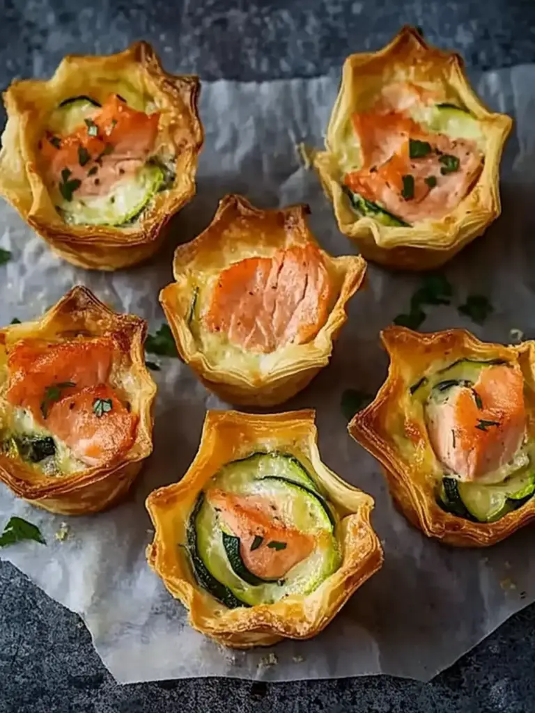 Mini quiches with salmon and courgettes