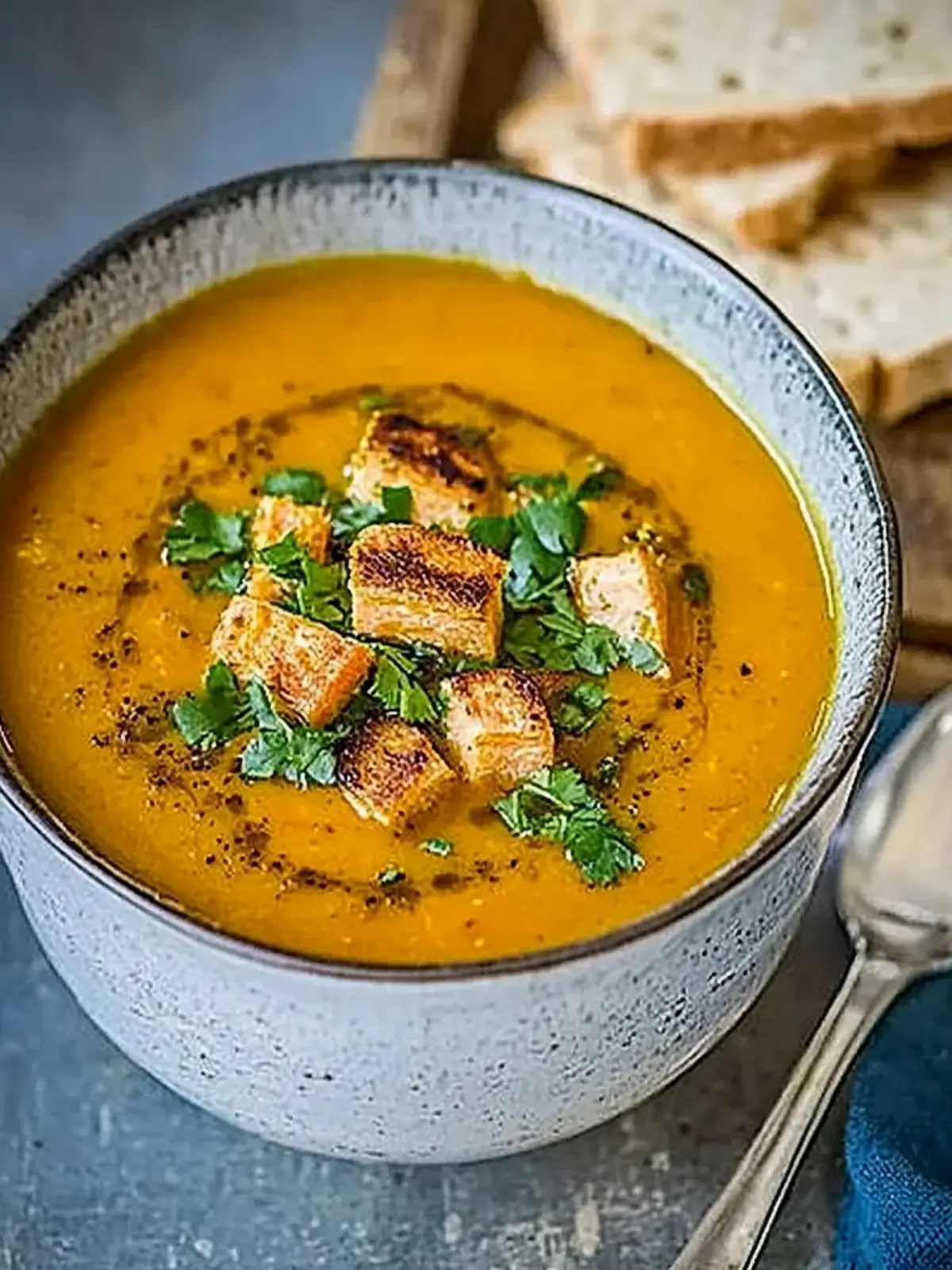 Savory Carrot and Coriander Soup with Crunchy Croutons 4 Carrot and coriander soup
