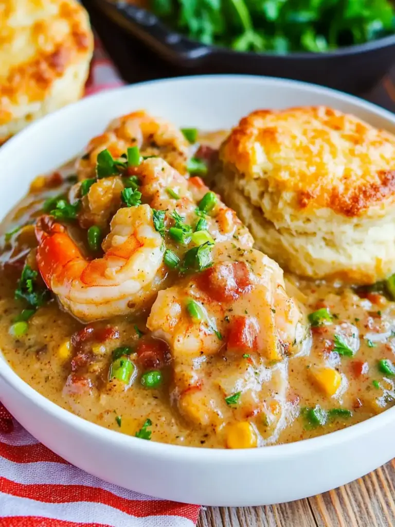 Cheddar Biscuits and Shrimp and Andouille Gravy