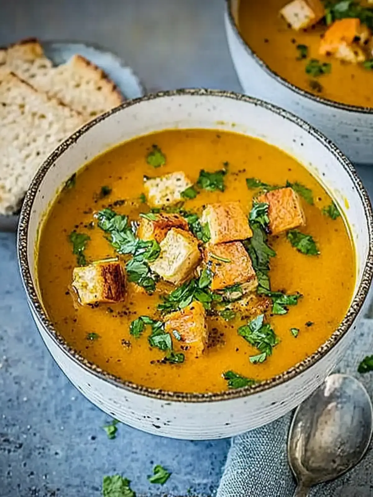 Savory Carrot and Coriander Soup with Crunchy Croutons 2 Carrot and coriander soup