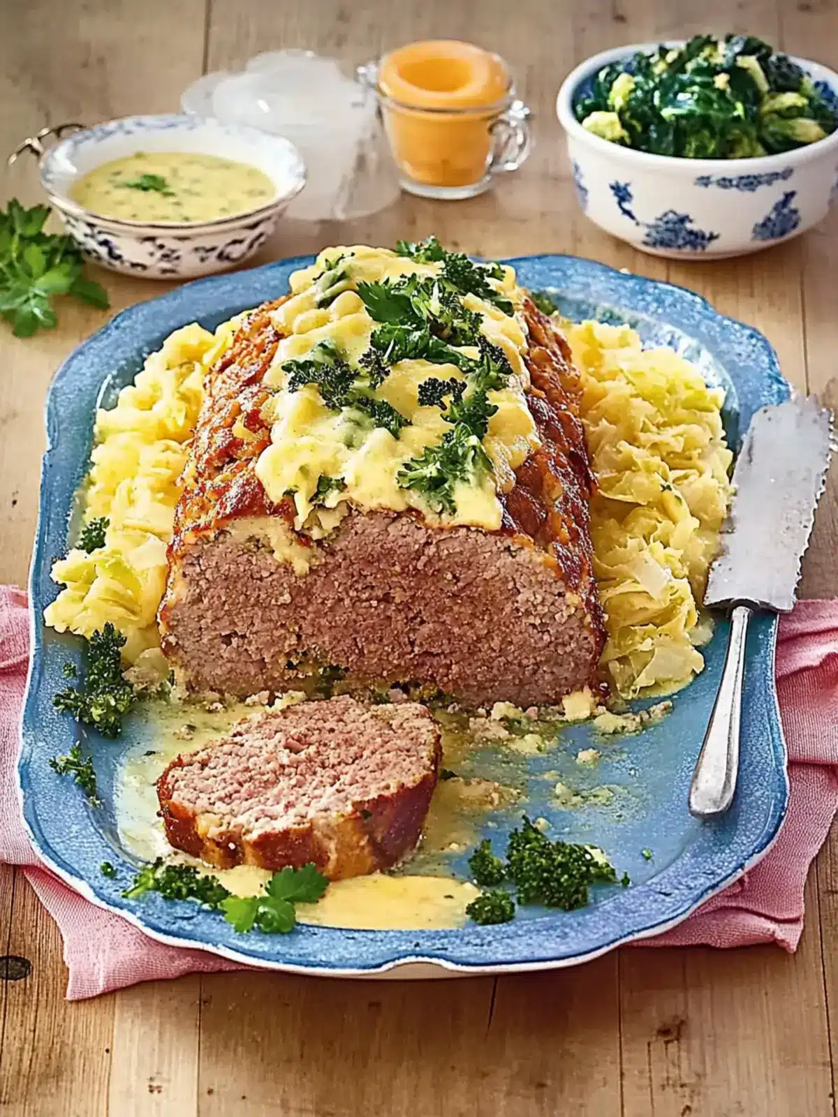 Viennese meatloaf with creamed savoy cabbage