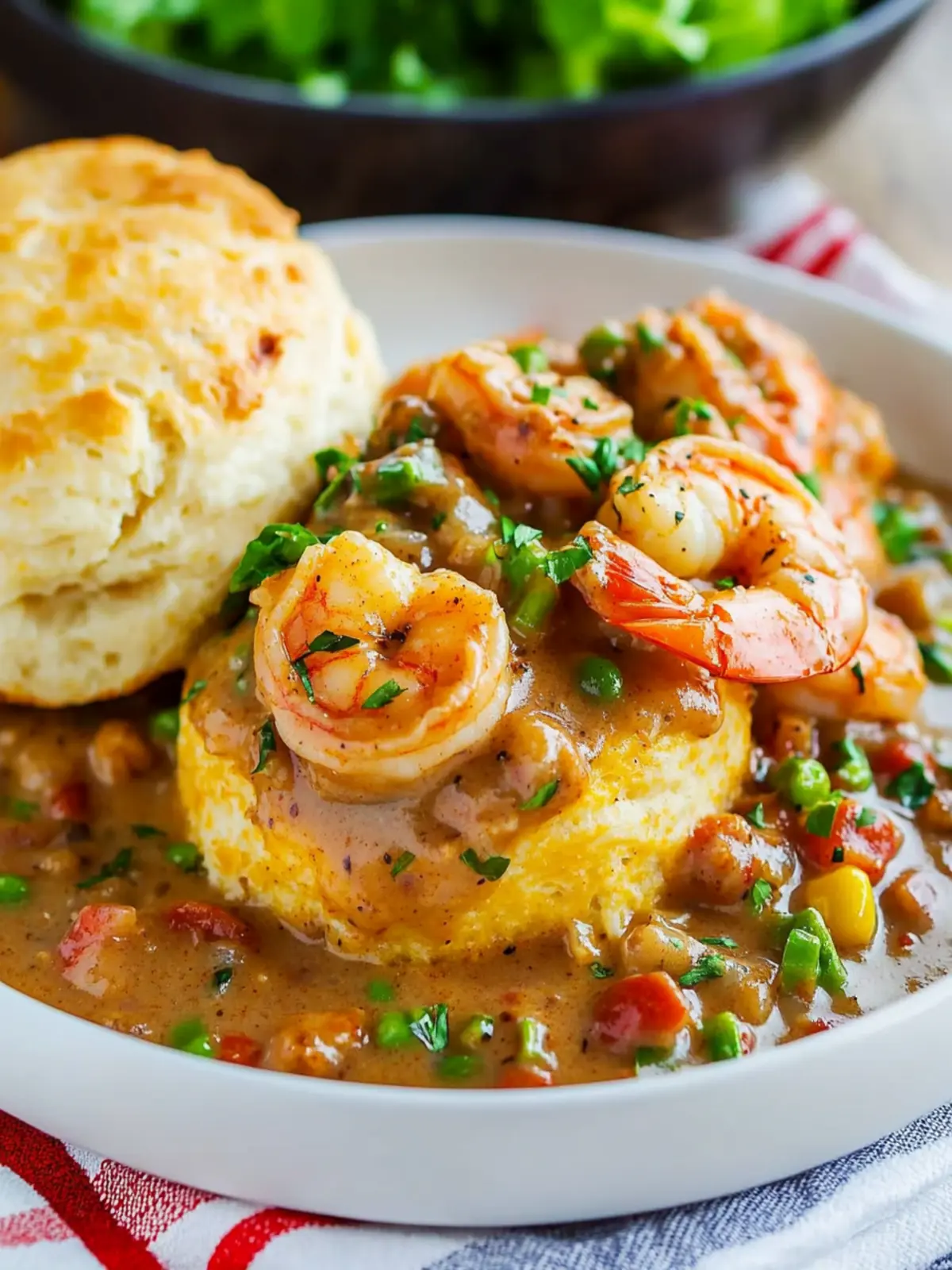 Cheddar Biscuits and Shrimp and Andouille Gravy
