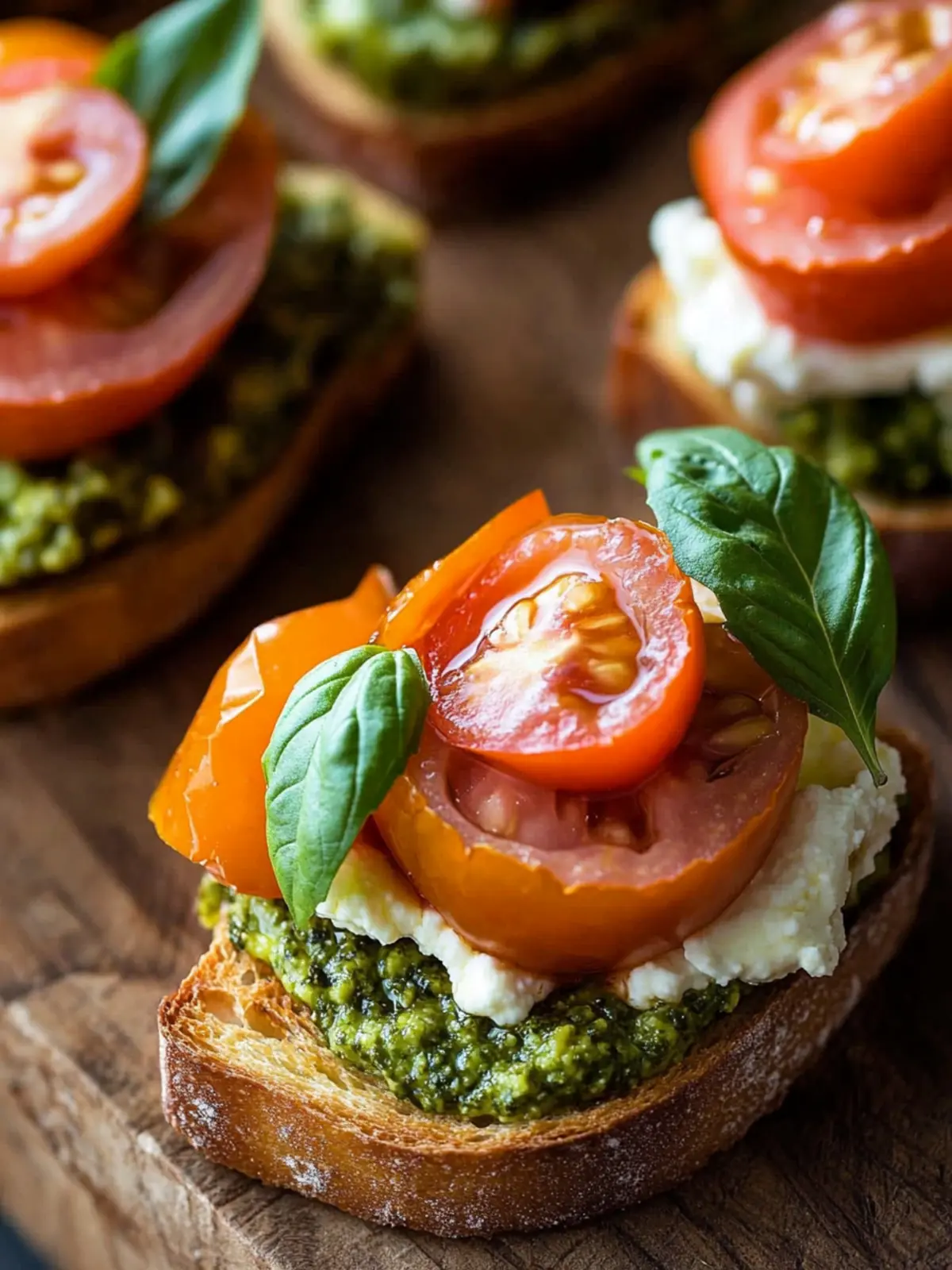 Tomato Crostini with Pesto and Ricotta- For Romantic Dinner