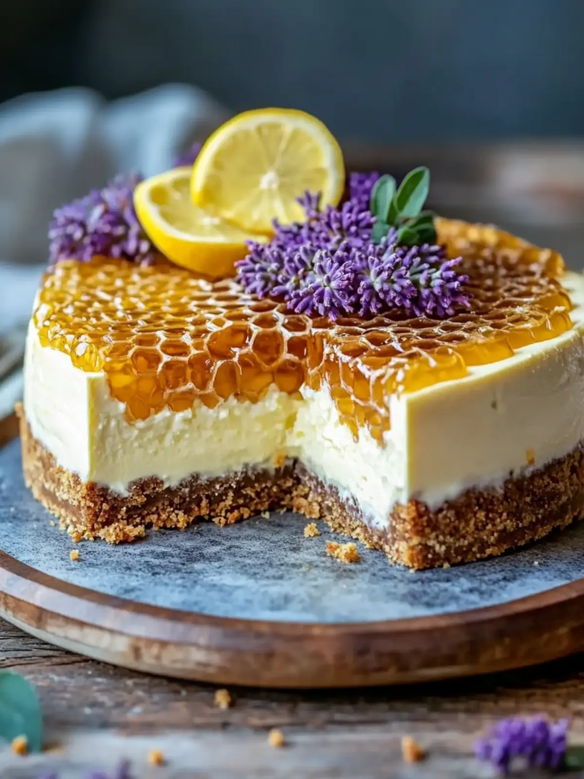 Ultimate Lemon Lavender Cheesecake with Honeycomb Bliss 4 Ultimate Lemon Lavender Cheesecake Topped with Honeycomb: A Culinary Masterpiece