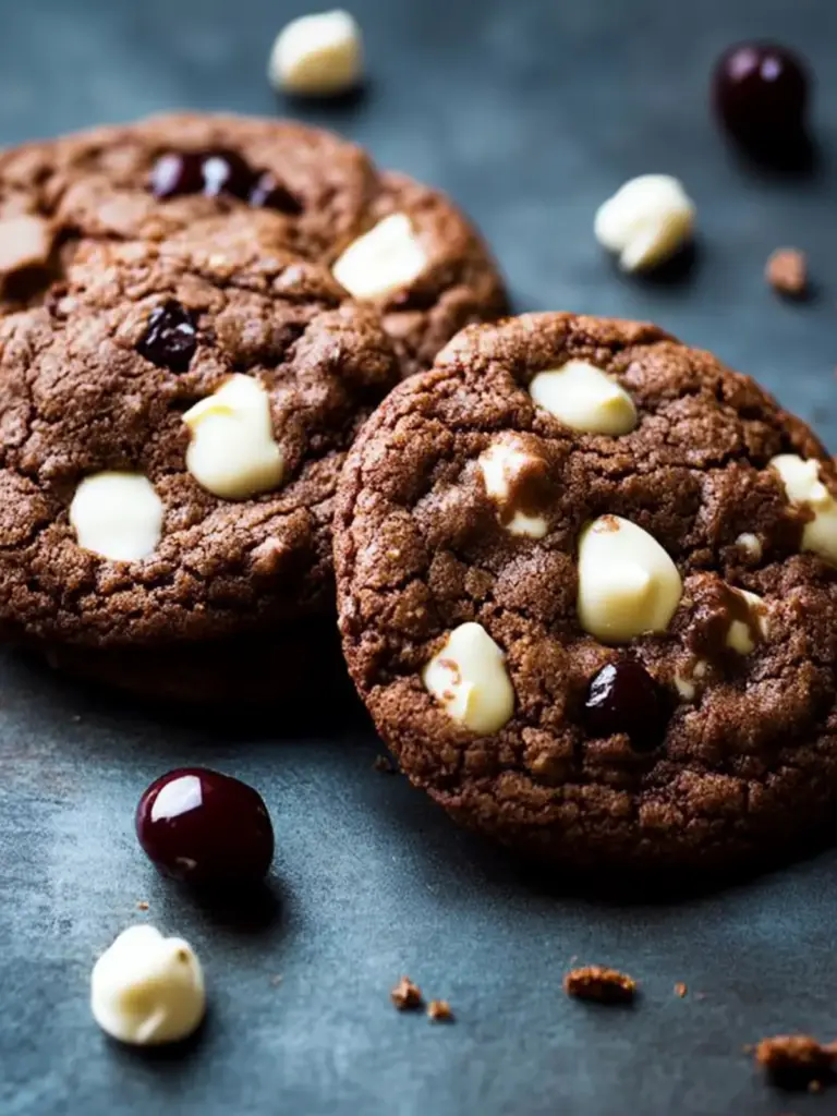 Chocolate Cookies With White Chocolate and Cherries