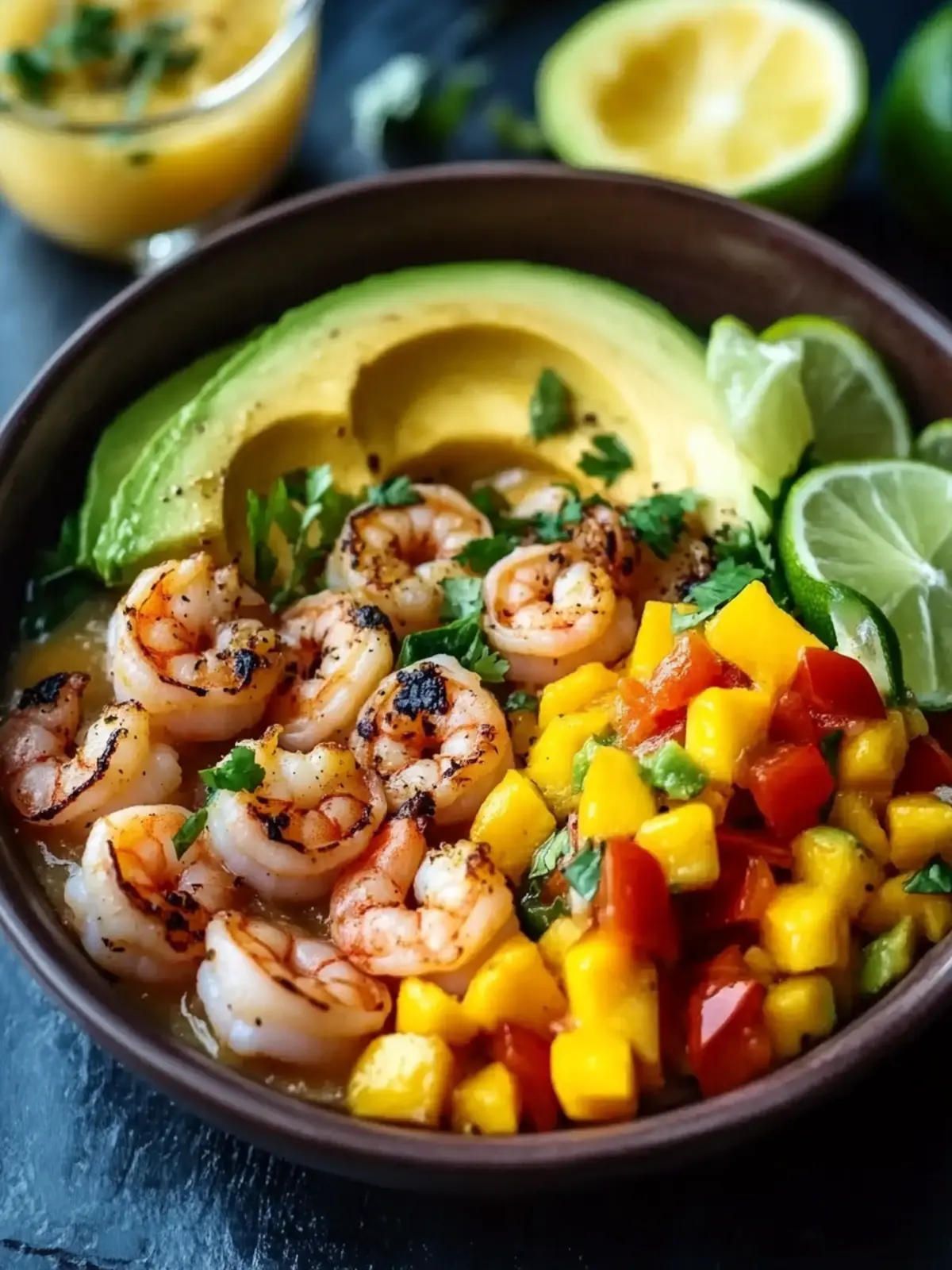Delicious Shrimp and Avocado Bowls with Mango Salsa Bliss 4 Shrimp and Avocado Bowls with Mango Salsa & Lime-Chili Sauce
