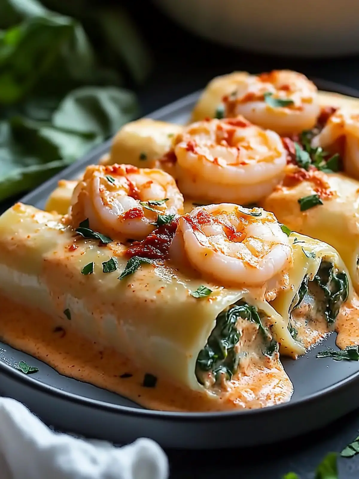 Shrimp and Spinach Stuffed Pasta Rolls with Cream: Your 7-Step Delight 4 Shrimp and Spinach Stuffed Pasta Rolls with Roasted Red Pepper Cream: An Incredible 7-Step Recipe