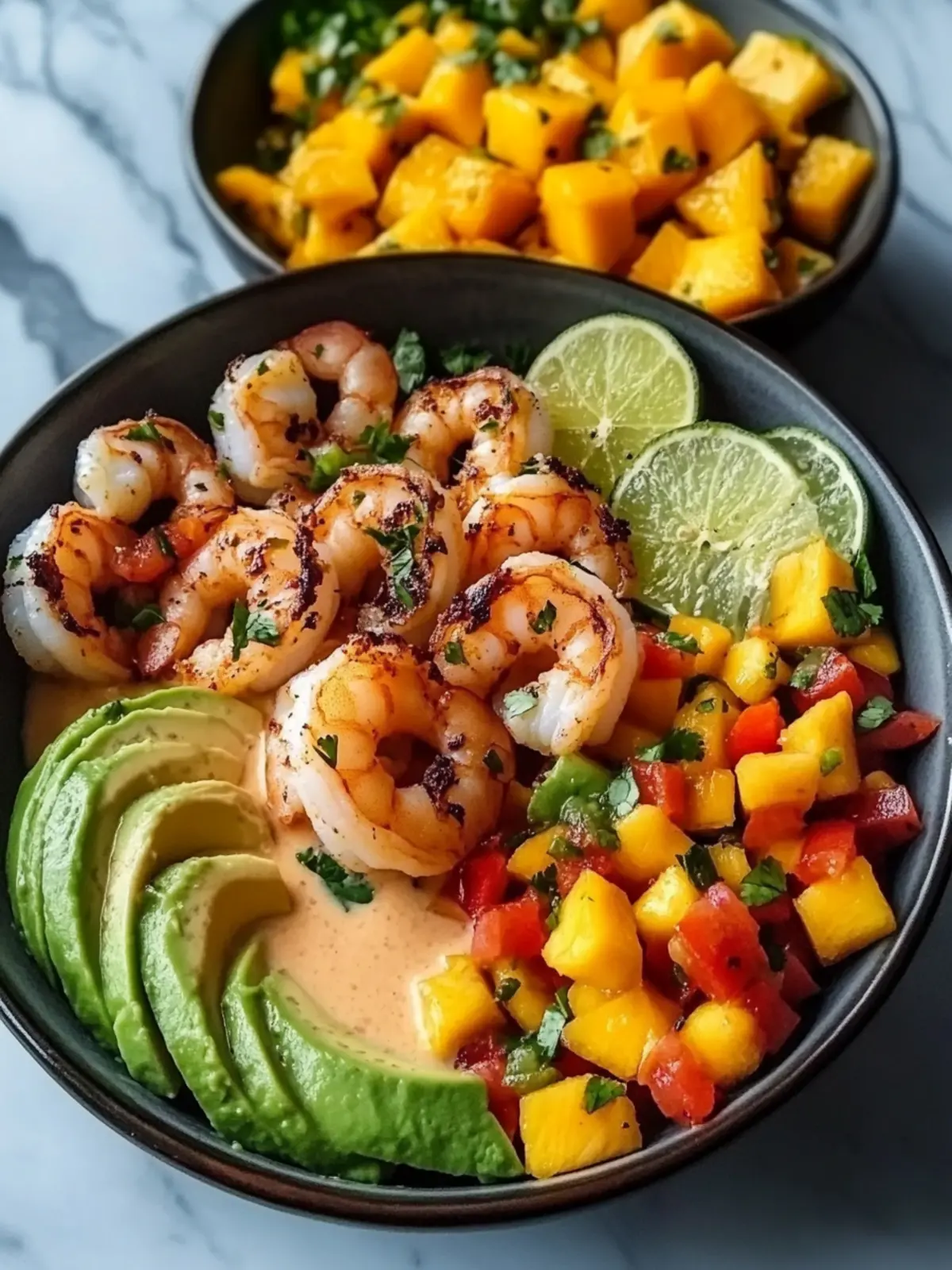 Delicious Shrimp and Avocado Bowls with Mango Salsa Bliss 3 Shrimp and Avocado Bowls with Mango Salsa & Lime-Chili Sauce