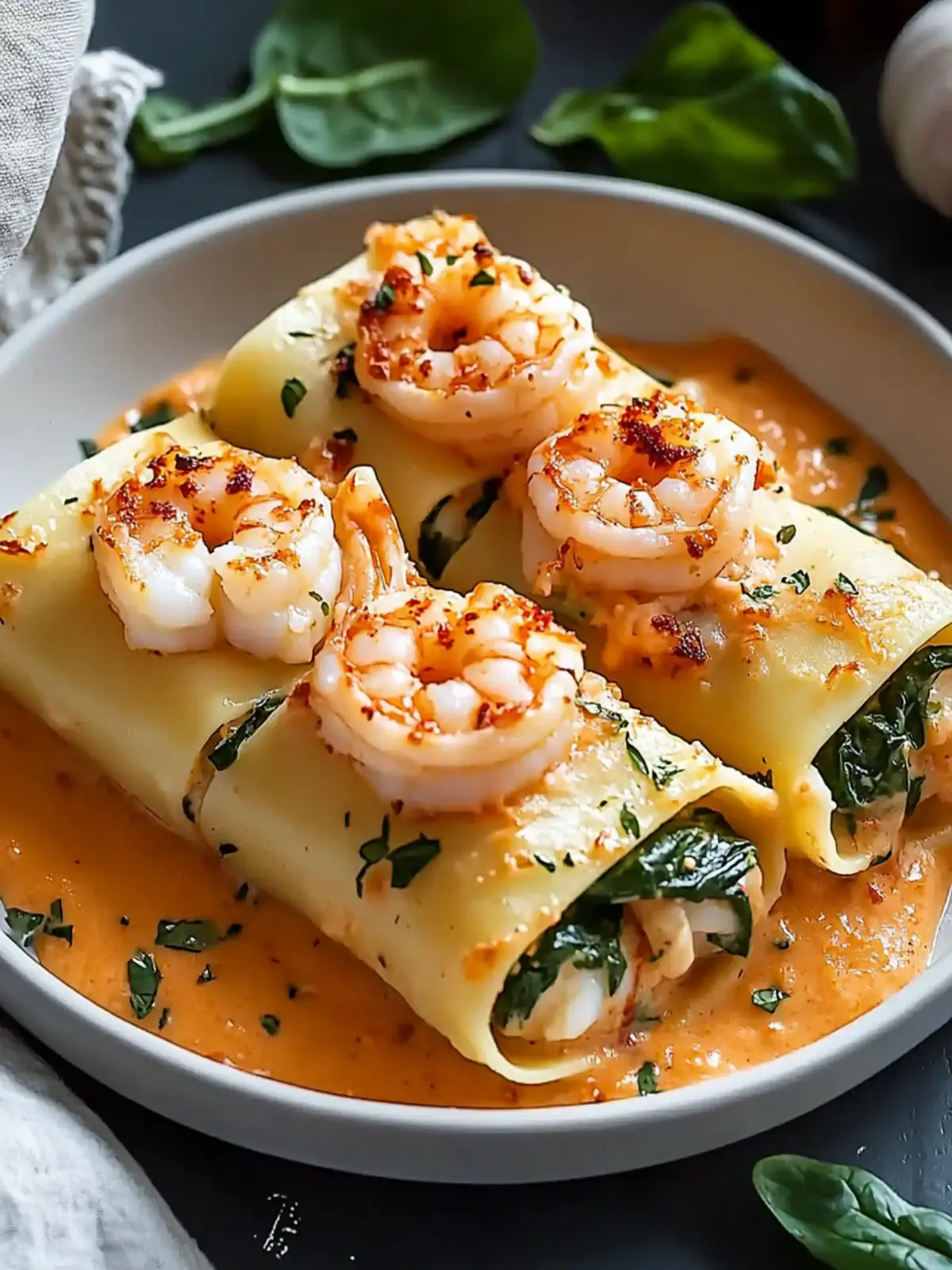 Shrimp and Spinach Stuffed Pasta Rolls with Cream: Your 7-Step Delight 2 Shrimp and Spinach Stuffed Pasta Rolls with Roasted Red Pepper Cream: An Incredible 7-Step Recipe
