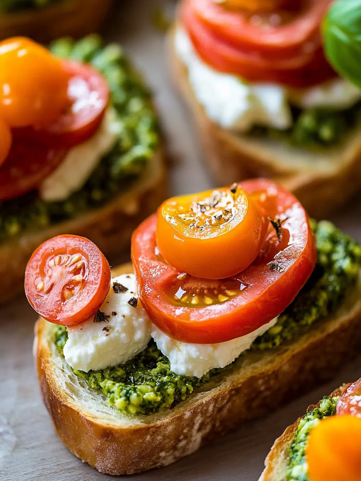 Tomato Crostini with Pesto and Ricotta- For Romantic Dinner
