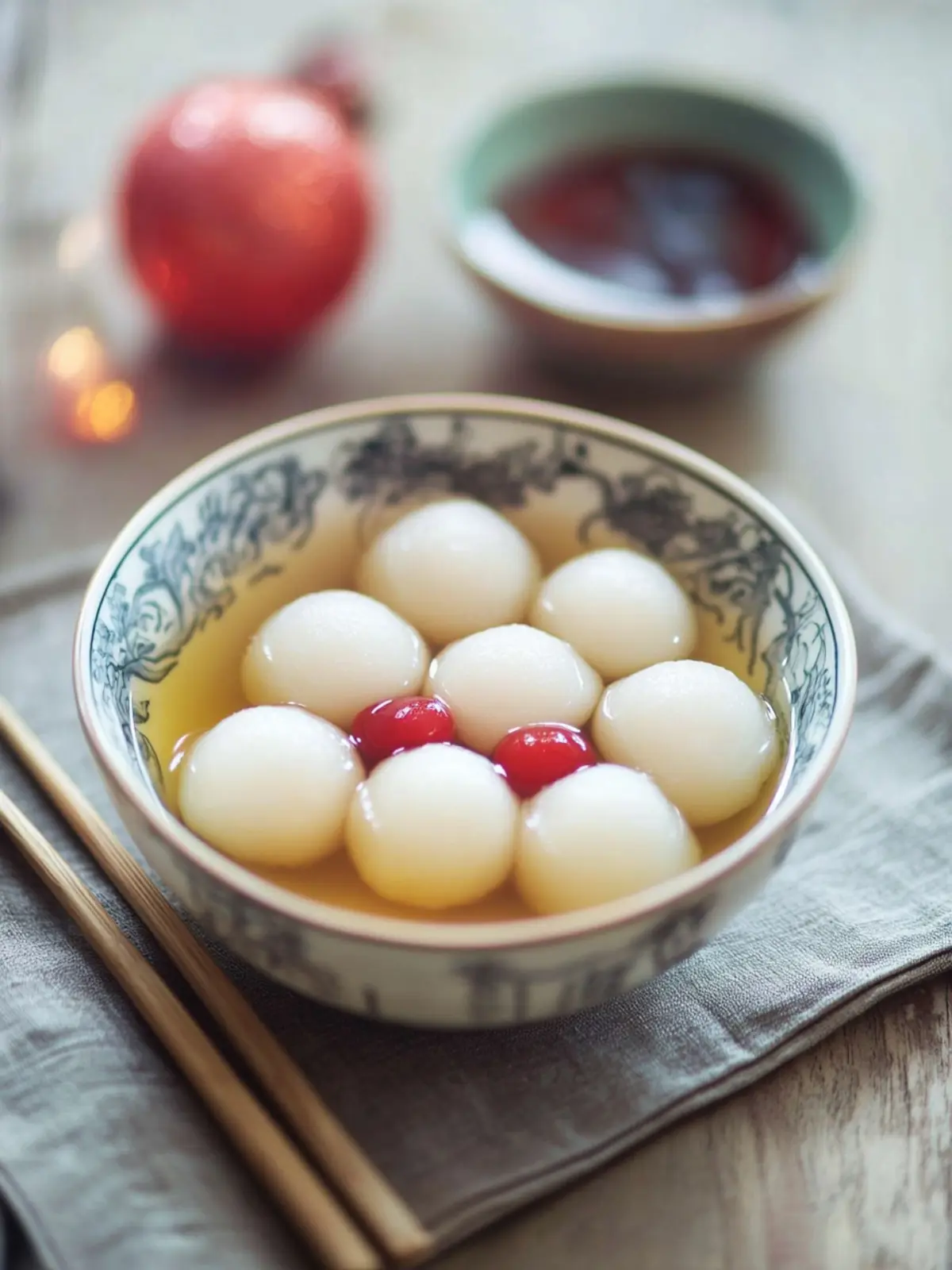Tang Yuan (Glutinous Rice Balls) with Red Bean Paste Filling- Traditional dishes for Lunar New year