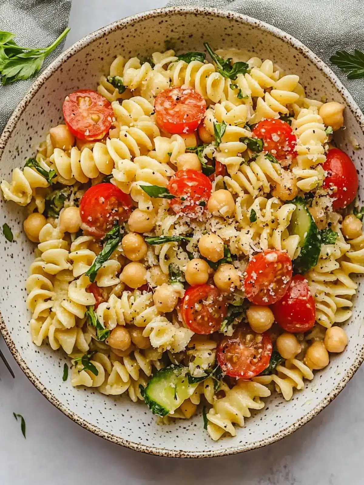 Chickpea Pasta Salad with Creamy Tahini Dressing