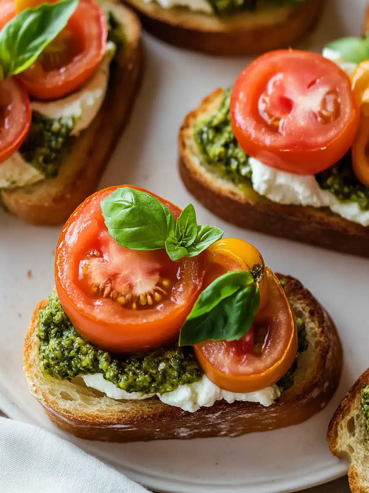 Tomato Crostini with Pesto and Ricotta- For Romantic Dinner