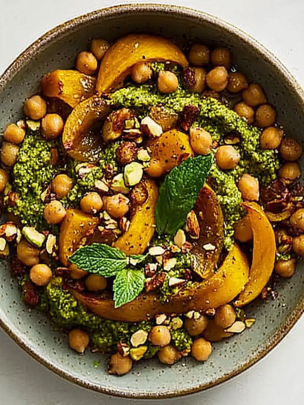 Maple-Roasted Squash and Chickpeas With Mint-Pistachio Pesto