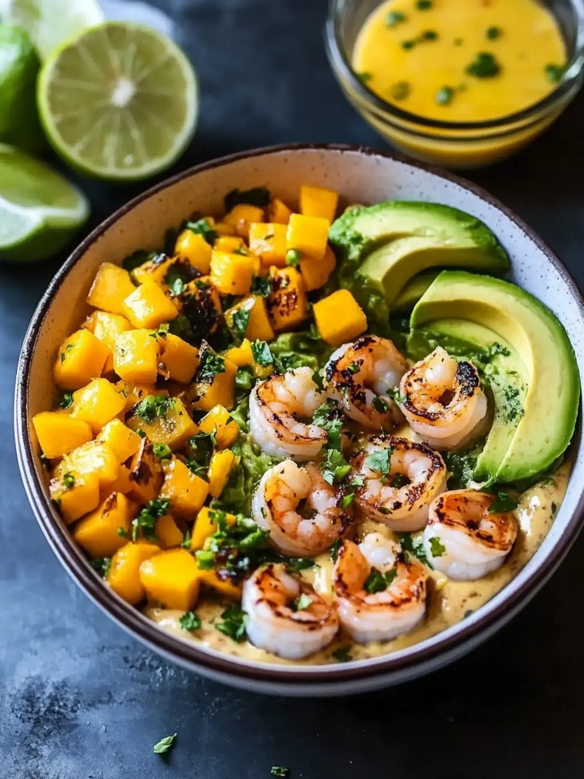 Delicious Shrimp and Avocado Bowls with Mango Salsa Bliss 2 Shrimp and Avocado Bowls with Mango Salsa & Lime-Chili Sauce
