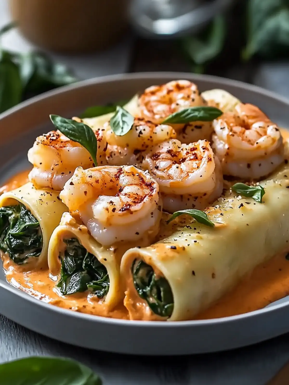 Shrimp and Spinach Stuffed Pasta Rolls with Cream: Your 7-Step Delight 3 Shrimp and Spinach Stuffed Pasta Rolls with Roasted Red Pepper Cream: An Incredible 7-Step Recipe