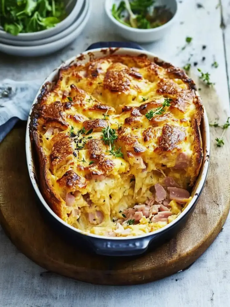 Cheese and ham toastie dinner bake