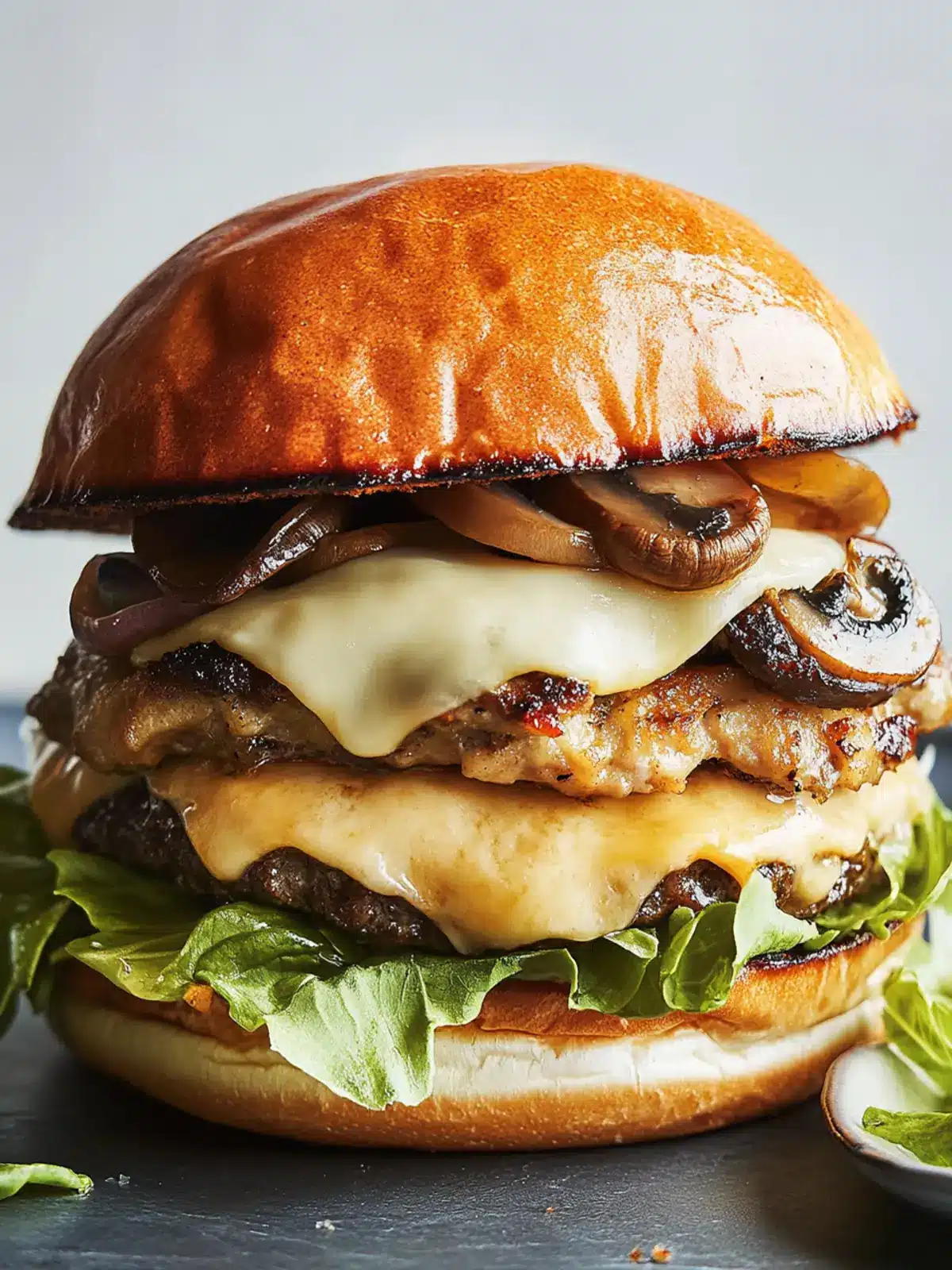 Delicious Double-Stack Mushroom and Chicken Cheeseburgers Delight 4 Double-Stack Mushroom and Chicken Cheeseburgers