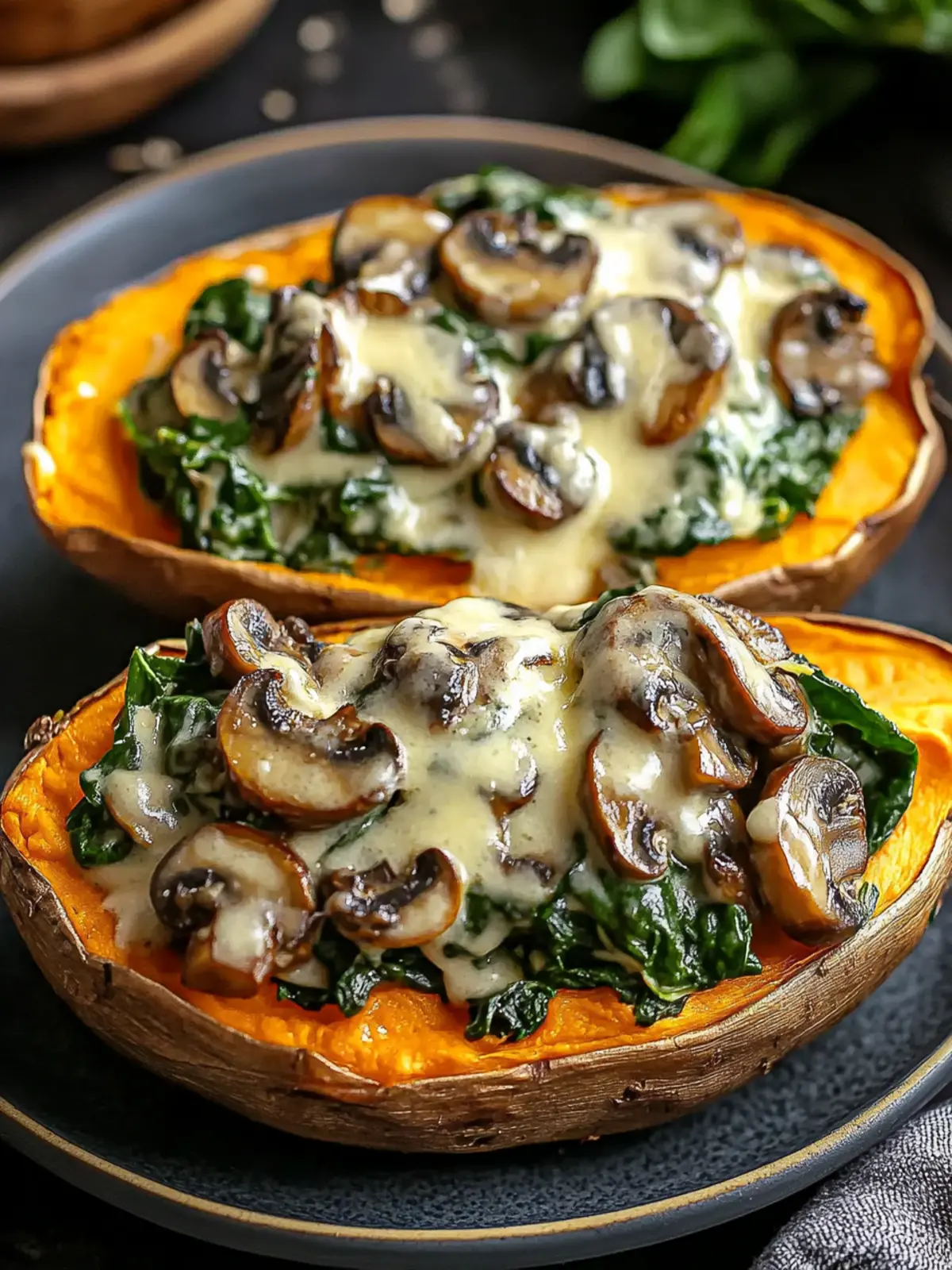 Amazing Creamy Mushroom and Spinach Stuffed Sweet Potatoes Delight 5 Amazing Creamy Mushroom and Spinach Stuffed Sweet Potatoes
