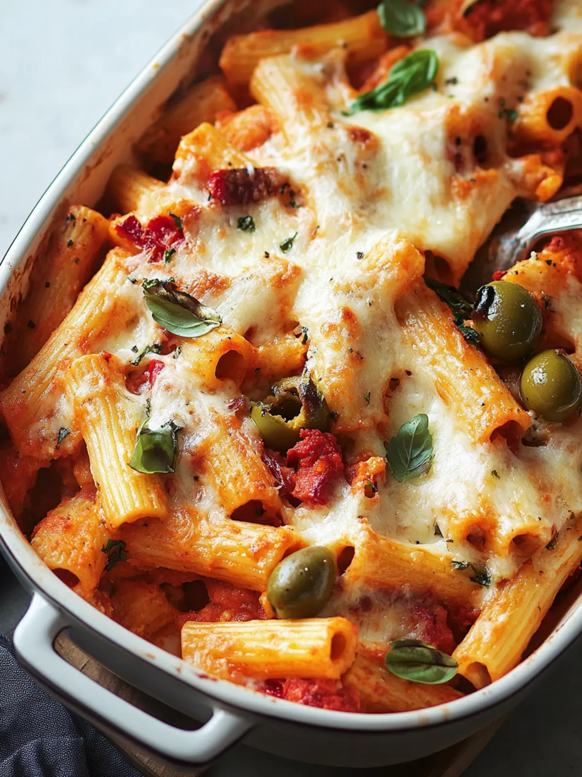 Baked Rigatoni With Red Peppers and Green Olives