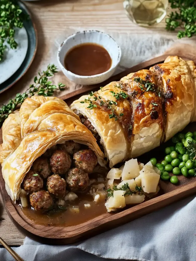 Meatball roast in puff pastry