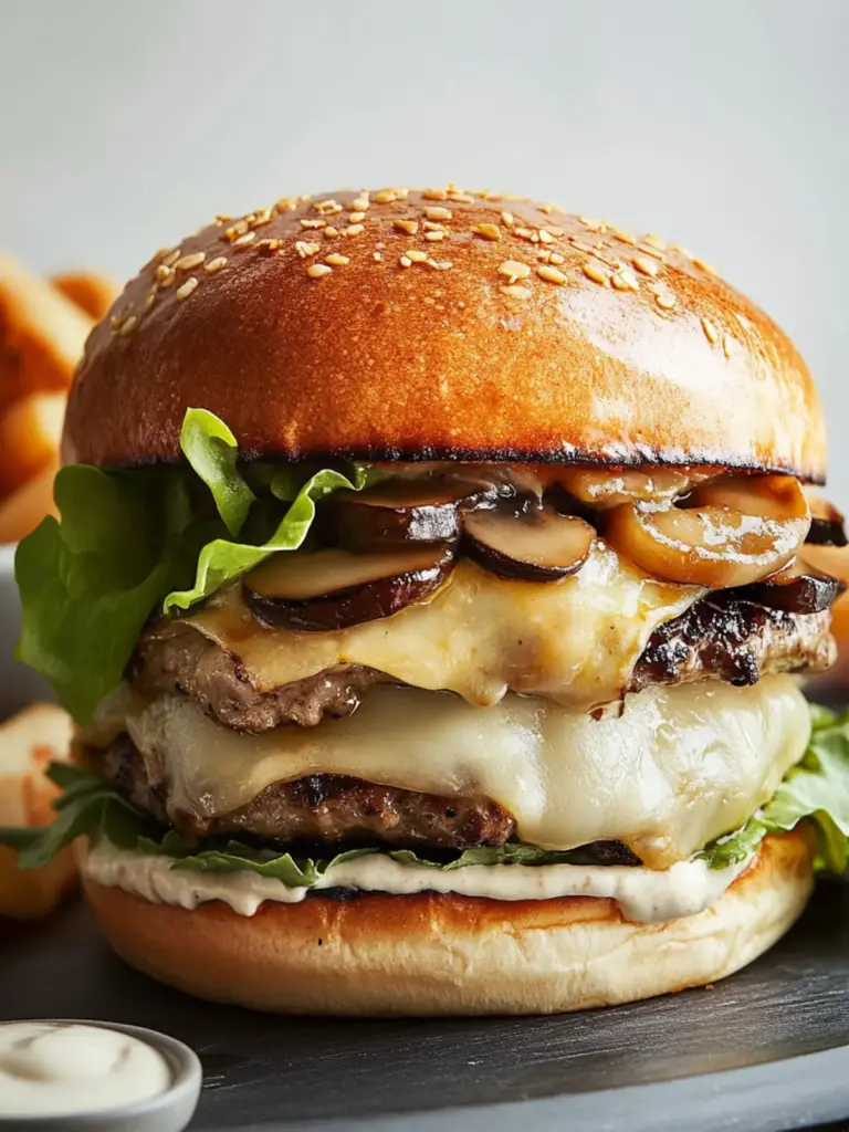 Double-Stack Mushroom and Chicken Cheeseburgers