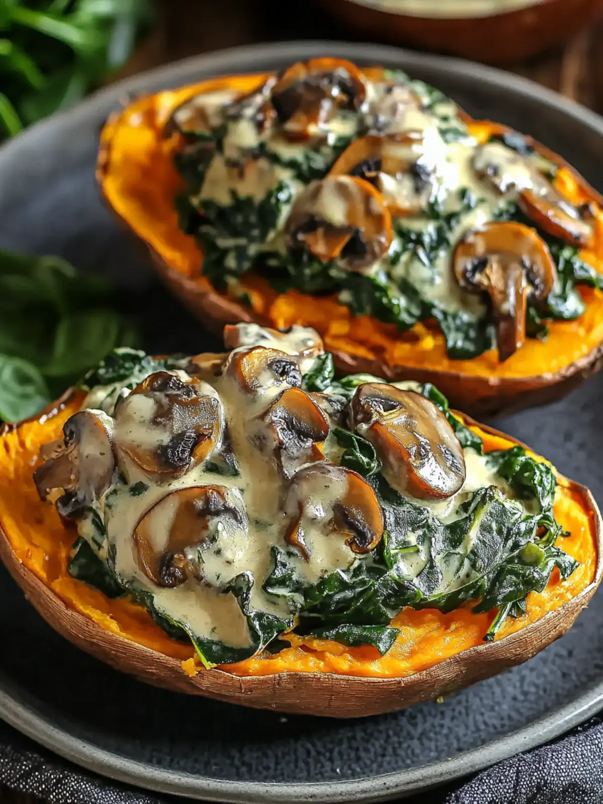 Amazing Creamy Mushroom and Spinach Stuffed Sweet Potatoes Delight 2 Amazing Creamy Mushroom and Spinach Stuffed Sweet Potatoes