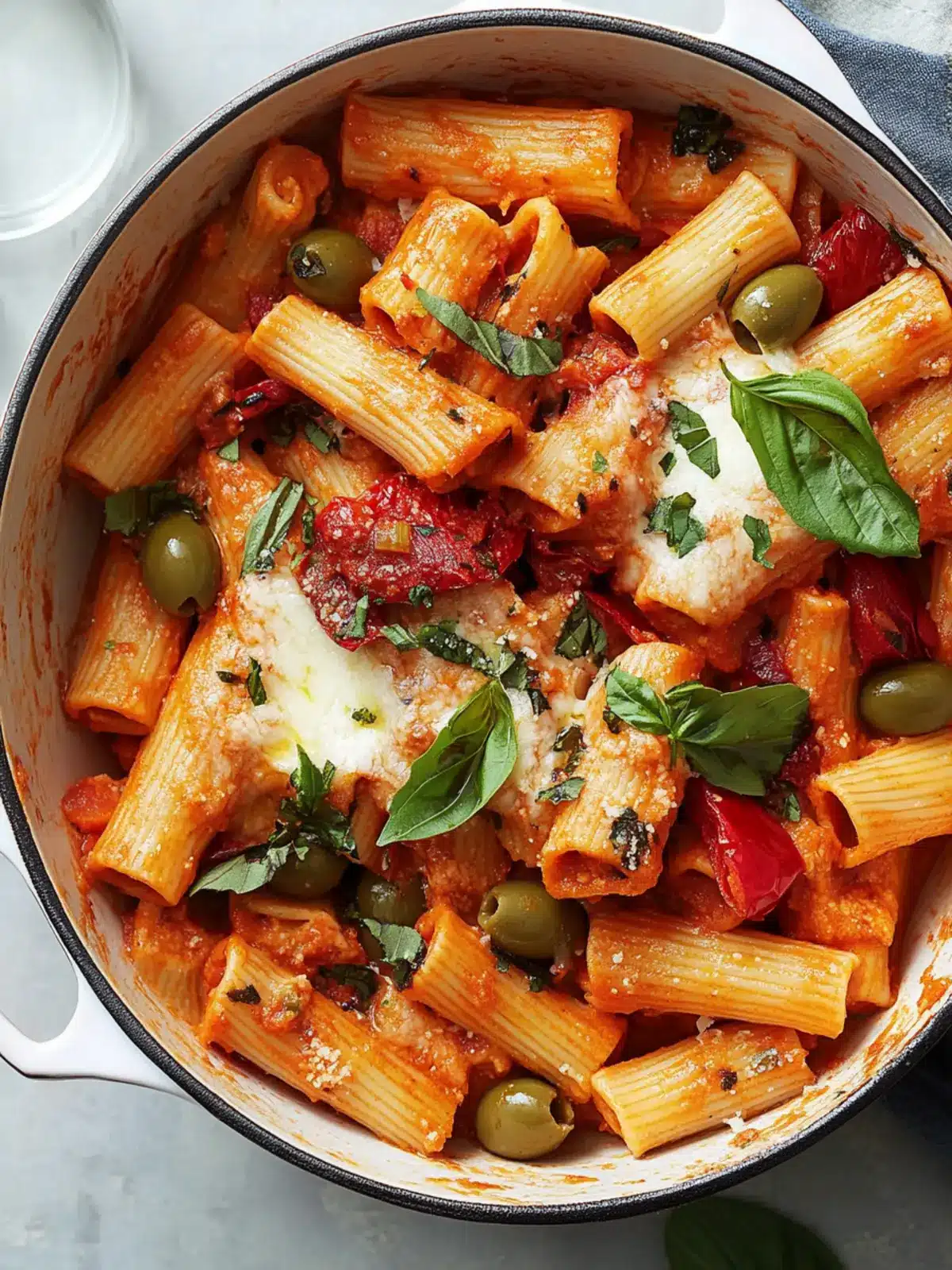 Baked Rigatoni With Red Peppers and Green Olives